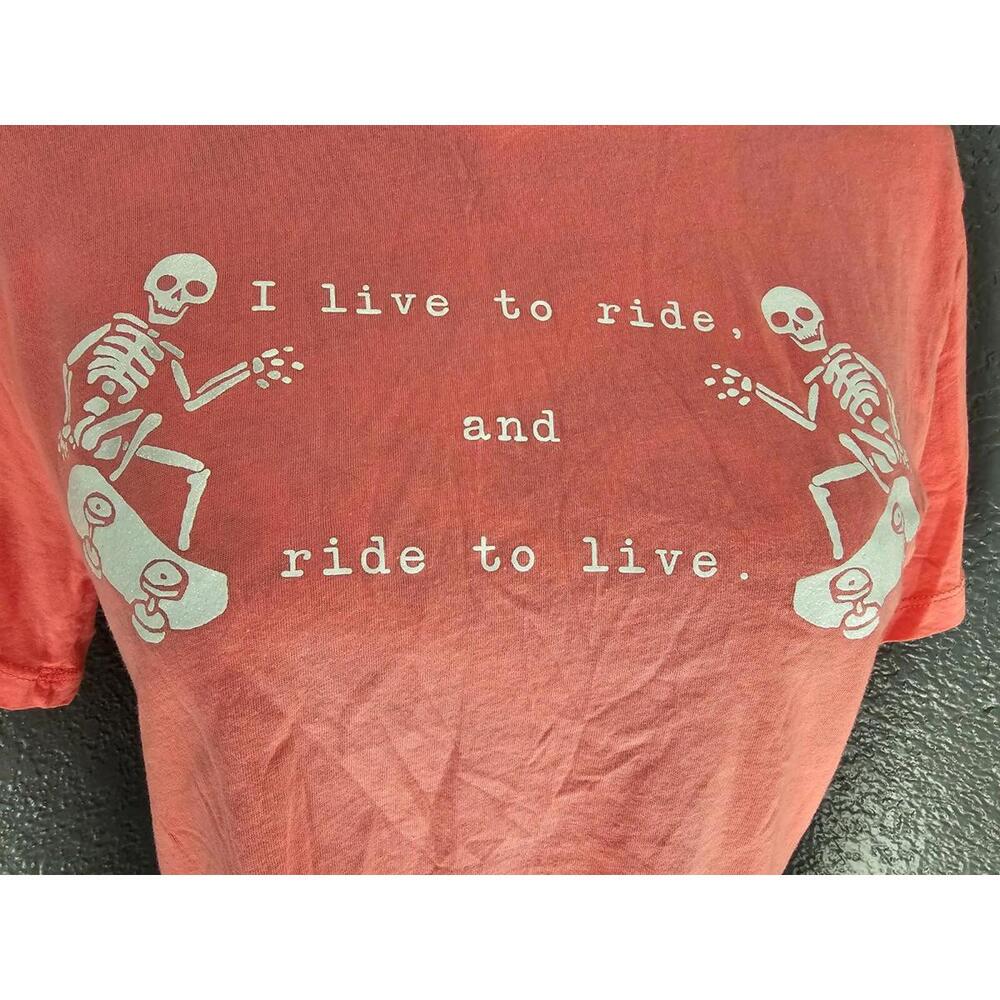 Women's Riot Queen Crop Top Pink Size Small Skeletons Skateboarding Live To Ride - Picture 7 of 14